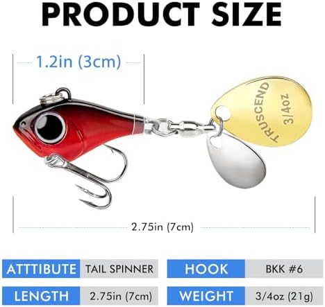 TRUSCEND Swim or Jig Fishing Spinner Baits for Freshwater and Saltwater, Rooster Tail Fishing Lures for Trout Bass Walleye Crappie Salmon Pike, Blade Bait with Copper Blade - Image 2