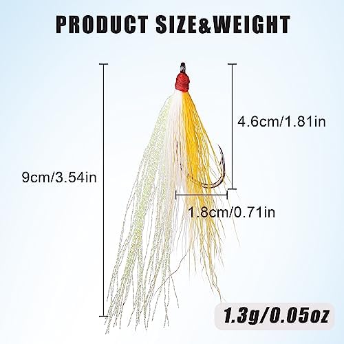Fishing Bucktail Teaser Hooks,5pcs Saltwater Fishing Jig Teaser Lures with Carbon Steel Hooks Crystal Flash Flounder Rigs for Salmon Trout Sea Bass Steelhead - Image 3