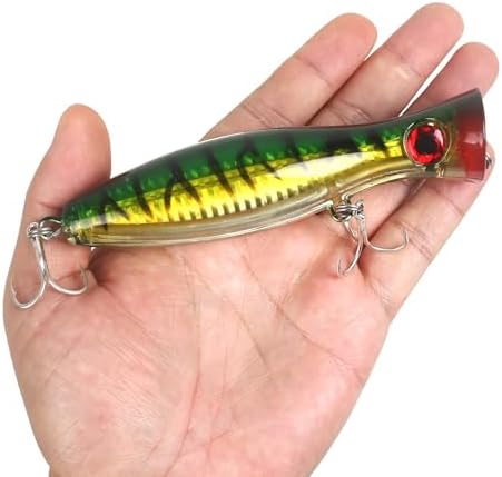 Large Top Water Popper Lure: 2pcs 3D Eyes Tuna Popper Saltwater Fishing Lures for Surf Fishing Gt Tuna Kingfish Large Predator Fish - Image 5