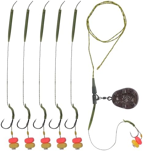 Carp Fishing Rigs Kit Carp Hair Rig with Carp Sinker Weights Carp Hooks Corn Bait Leader Rigs Quick Change Rolling Swivels Sleeves Carp Fishing Equipment Accessories by AGOOL