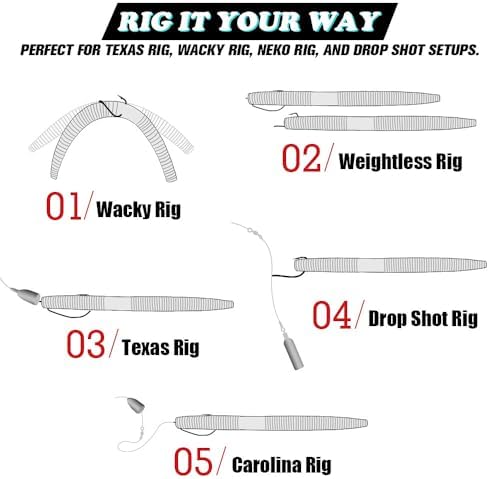 Wacky Worms Soft Plastic for Bass Fishing Lures–100 Pack 4" & 5" Stick Baits Wacky, Texas, Neko & Drop Shot Rigs–Bulk Soft Lure - Image 4
