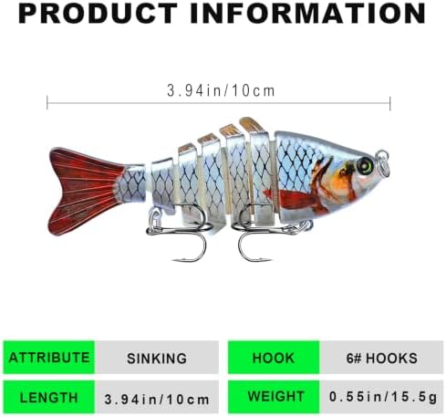 Rattling Fishing Lures 3 Pack, Multi-Jointed Swimbaits with Treble Hooks, Lifelike S-Swimming Hard Baits for Bass, Trout, Crappie & Perch - Image 2