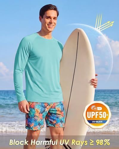 Boladeci Men's UPF 50+ Sun Protection UV SPF Shirts Long Sleeve Lightweight Quick Dry Swim T-Shirts Rash Guard - Image 3