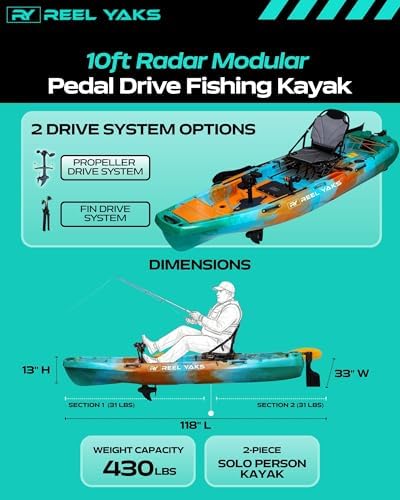 Reel Yaks Radar Modular Fishing Kayak, 10ft, 430 lbs Capacity - Image 3