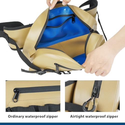 THKFISH Waterproof Fishing Waist Pack, Large Fishing Tackle Bag with Adjustable Strap, Airtight Zipper Closure, Lightweight Sling Fishing Waist Bag for Fly Fishing, Brown - Image 3