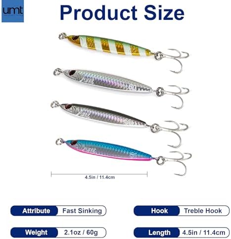 UMT 40g & 60g Multi-Color Saltwater Casting Jigs for Sea Bass, Fluke and Porgy Fishing - Set with Sharp Treble Hooks, Handcrafted - Image 4