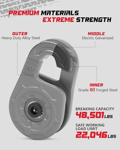 Towing Winch Snatch Block, Separate Pulley Block, Multiple-Purpose G80 Heavy Duty Forged Winch Snatch Block Pulley, 22Tons(46,051lbs) MBS, for Synthetic Rope Off Road Recovery, Gray - Image 4