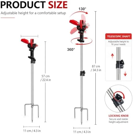 Fishing Rod Holder for Ground 2 Pack,Height Adjustable 22.4-34.3in,360 Degree Adjustable Easy Folder Rod Holder for Ground (Rod Holder -01) - Image 2