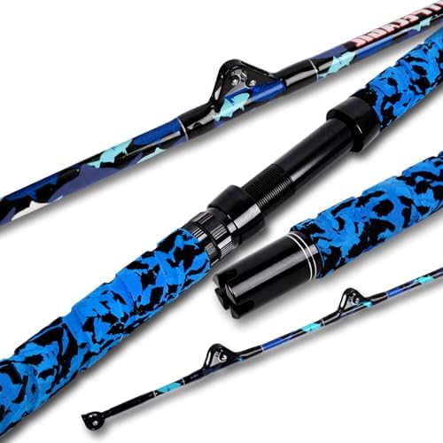 Fiblink Saltwater Fishing Rod 1Piece/2Piece Offshore Trolling Rod Big Game Deep Sea Rod Conventional Boat Blue Camouflage Fishing Pole(5'6"/6'/7') by Fiblink