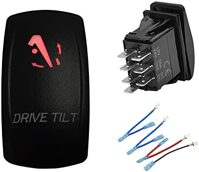 12V Dual RED Led Drive Tilt Momentary Rocker Switch with Wires (ON)-Off-(ON) DPDT Switch for Car Boat Marine Ship Console Replacement Waterproof Switch IP66 by BACAUTOPARTS