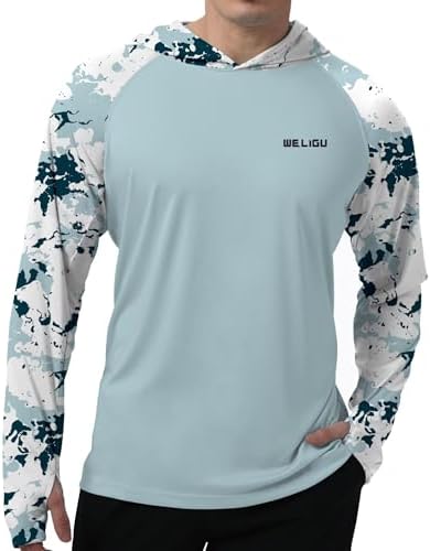 Men's UPF 50+ Sun Protection Hoodie, Long Sleeve Fishing Shirt by WELIGU