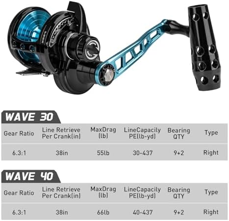 THKFISH Slow Pitch Jigging Reel, 55lbs Max Drag 6.3:1,9+2 Stainless BB Lever Drag Saltwater Heavy Duty Trolling Reel Slow Jigging Reel Saltwater Fishing - Image 2