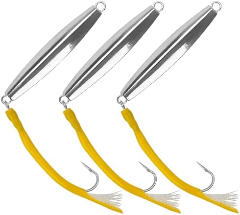 Diamond Jigs Saltwater Fishing Lures, 1-10oz Metal Jigging Spoon Baits for Surf Fishing Striped Bass Flat Metal Jig for Surf Fishing Bottom Sinking Bouncing Deep Sea Ocean Tackle by OROOTL
