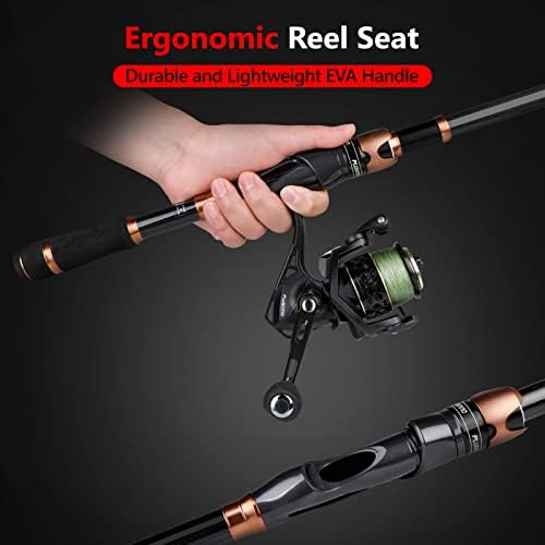 PLUSINNO Fishing Rod and Reel Combos, Bronze Warrior Toray IM6 Carbon Matrix Telescopic Fishing Rod Pole, 12 +1 Shielded Bearings Stainless Steel BB Spinning Reel, Travel Freshwater Fishing Gear - Image 3