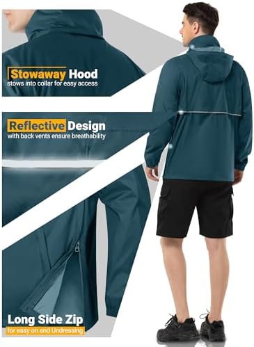 Outdoor Ventures Men's Rain Jacket Waterproof Lightweight Packable Pullover - Image 4