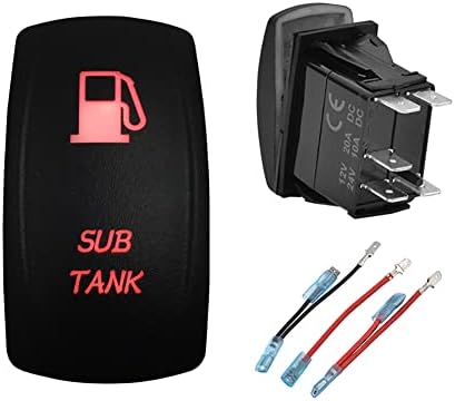 12V 24V Dual RED Led Sub Tank Rocker Switch with Wires 5 PIN ON-Off Switch for Car Boat Truck Trailer Camper RV Racing Car Dash Replacement by BACAUTOPARTS