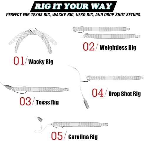 Wacky Worms Soft Plastic for Bass Fishing Lures–100 Pack 4" & 5" Stick Baits Wacky, Texas, Neko & Drop Shot Rigs–Bulk Soft Lure - Image 4