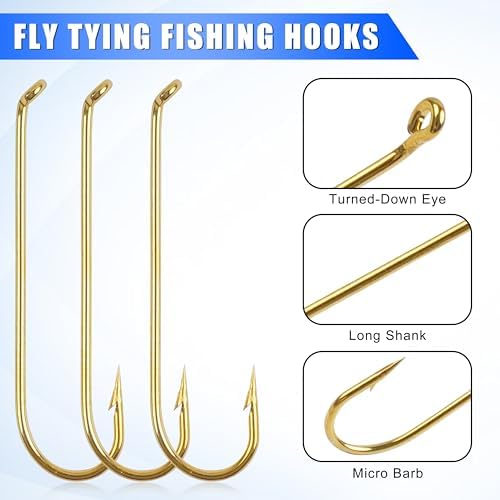 Fly Tying Hooks, 150pcs Streamer Hooks Dry Fly Fishing Hooks 2X Long Eye Down Nymph Fly Hooks Dry Wet Nymph Shrimp & Pupa, Streamer, Caddis, Scud Flies Jig Fishing Hooks - Image 3