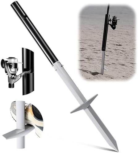 Sand Spikes for Surf Fishing, 2-Stage Sand Spike Rod Holder, Surf Rod Holder with Alumina Sharp Tip and Welded Foot Plate, Stable Fishing-Rod Stand for Beach, Shoreline, River Bank by HappyAlley