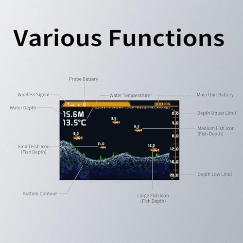 LUCKY Wireless Kayak Fish Depth Finder Handheld Portable Fish Finders Transducer Bass Fishing Sonar Sensor Mount with Floating Plate for Boats MT-202PLUS - Image 5