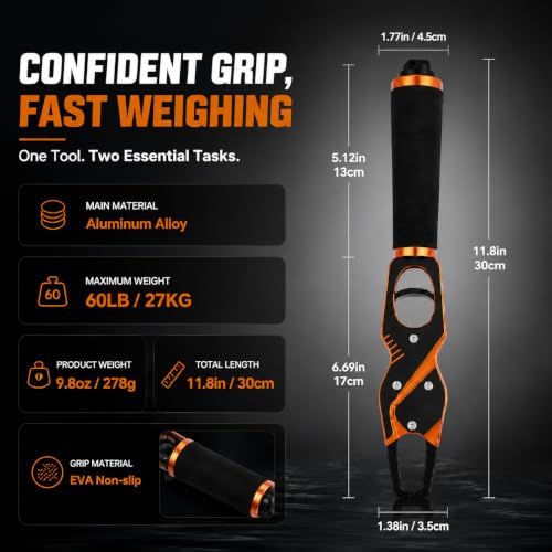 2-in-1 Fish Lip Gripper with Scale, 60LB Fish Scale, 360° Rotating Handle - Image 6