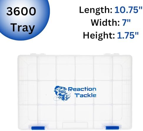 Reaction Tackle Basic Tackle Trays, Clear Plastic Utility Box Organizers with Removable Dividers for Lures, Hooks and Terminal Rigs, Fits Tackle Bags and Boxes - 3600 (4-Pack) - Image 6