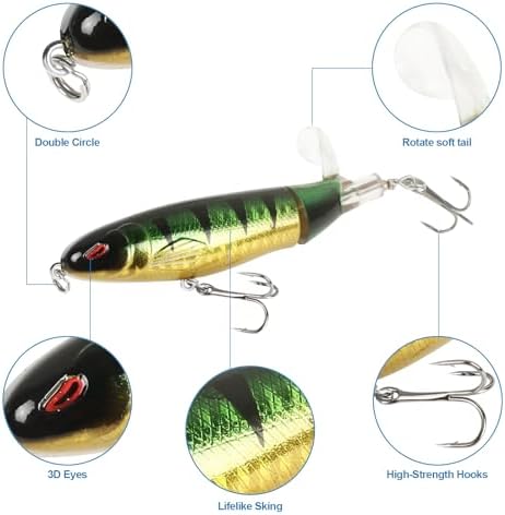 Popper Top Water Fishing Lure: Whopper Fishing Lures with Floating Rotating Tail Barb Treble Hooks Saltwater Freshwater for Bass - Image 2