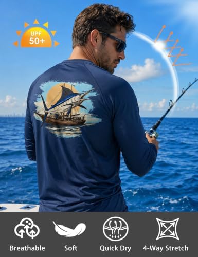 Men's UPF 50+ Sun Fishing Shirt, Long Sleeve UV Protection Tee, Quick Dry Rash Guard for Outdoor Swim Hiking - Image 4