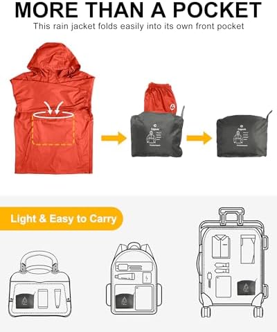 Outdoor Ventures Men's Rain Jacket Waterproof Lightweight Packable Pullover - Image 3