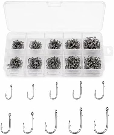 Keenjorika Fishing Hooks Set,High Carbon Steel Baitholder Fish Hook, #3-12 Assorted Sizes,3/500PCS,Sharp Barbed Offset Hook for Bass Catfish Trout Crappie Bluegill Freshwater Saltwater Fishing Tackle by Keenjorika