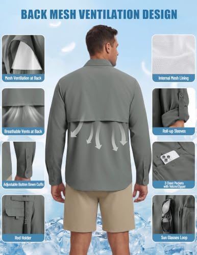 WULFUL Men's Sun Protection Fishing Shirts UPF 50+ Lightweight Quick Dry Cooling Long Sleeve Shirts for Work Hiking Safari - Image 5
