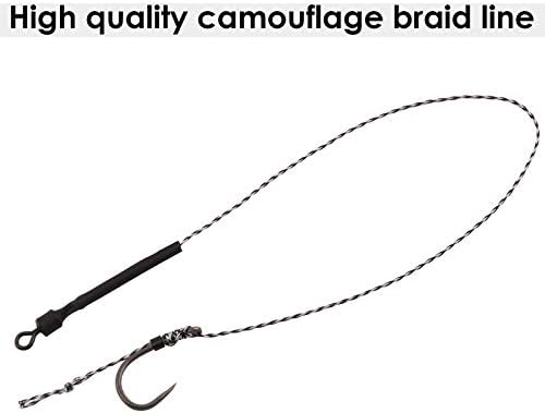 Carp Fishing Hair Rigs, 20 Pcs Curved Barbed Carp Hook Anti-Tangle Swivel Braided Thread line with 3 Card Boilie Bait Stops Dumbell Stoppers and Stringer Needle - Image 4