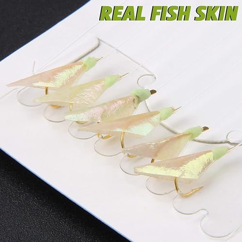 Fishing Bait Rigs Saltwater Surf Fishing Lures Bait Rig with Real Fish Skin Glow Beads Sharp Hooks Swivels Surf Fishing Rigs Sea Bass Cod Herring Hook Rig Size 4 6 8 - Image 4