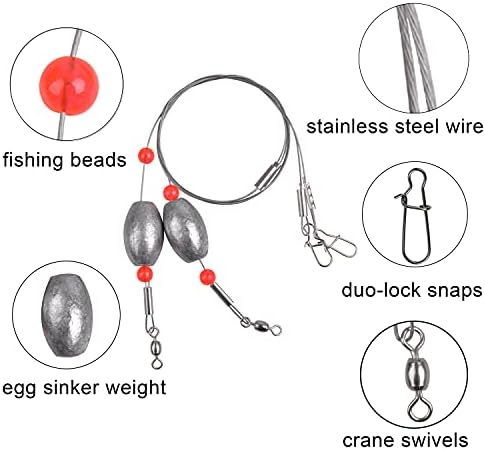 Carolina Saltwater Rigs, 8pcs Flounder Fishing Rigs, Stainless Steel Wire Leader with Egg Sinker Weights, Swivel Snaps for Catfish Grouper Drum Redfish Bottom Surf Fishing - Image 2