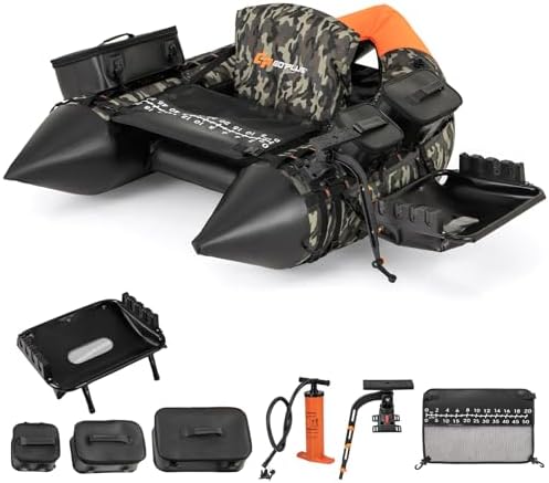 Goplus Inflatable Float Tube, Fishing Belly Boat with Fish Ruler, Pump, Storage Pockets, Adjustable Straps, Fishing Float Tube for Angling, 350LBS Load Capacity by Goplus