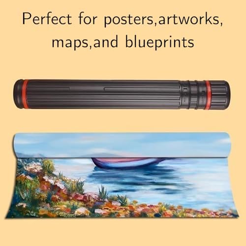 DEWEL 2Pcs Poster Tube Extends from 30" to 51", Waterproof Telescoping Plastic Art Tube for Poster Art Document Blueprint Fishing Rod, Light Resistant with Carrying Strap(Black XL Size) - Image 6