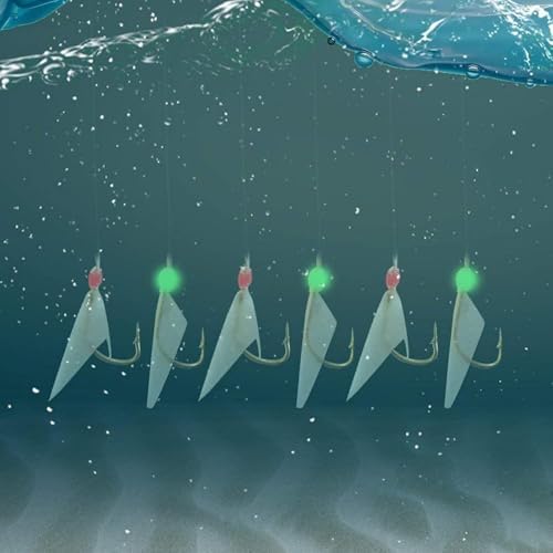 Fishing Bait Rigs Saltwater Surf Fishing Lures Bait Rig with Real Fish Skin Glow Beads Sharp Hooks Swivels Surf Fishing Rigs Sea Bass Cod Herring Hook Rig Size 4 6 8 - Image 5