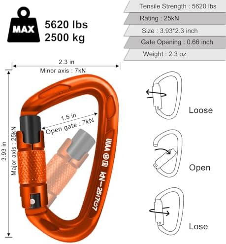 Climbing Carabiner Clips 25kN Auto Locking Carabiner, Professional Heavy Duty Large Locking Carabiner Clips for Rock/Ice Climbing Rappelling Rescue Swing etc, D Shaped, Large Size - Image 3