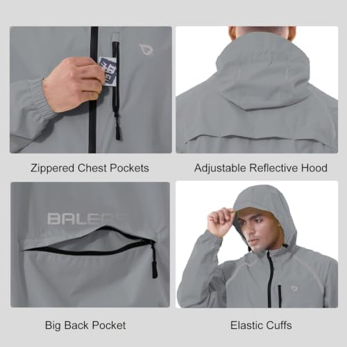 baleaf Men's Rain Jacket Waterproof Hood Lightweight Reflective Packable - Image 4