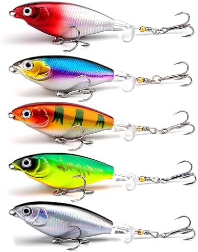 Surface Water Lures Fishing Lures Whopper Popper Fishing Lure for Bass 3D Eyes Bait with Propeller Tail for Catfish,Pike Perch Floating Pencil Bass Freshwater or Saltwater by MTKZKAF
