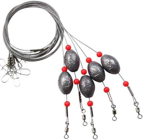 Fishing Egg Sinker with Soft Plastic Core Weight Rigs 5pcs Flounder Rig Saltwater,176.37lb Fishing Wire Leader with Egg Sinker Swivels Snap, Grouper Bottom Fishing Rigs by Fishing