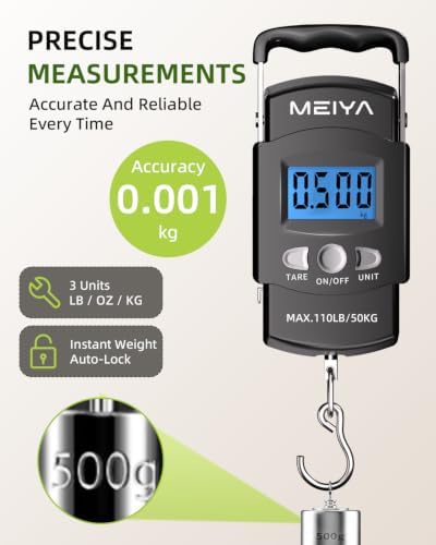 MEIYA Fish Scale for Fishing, Rechargeable/AAA Batteries, 3ft Tape Measure - Image 3