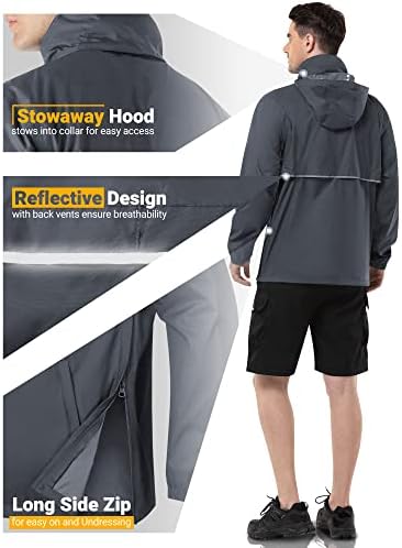 Outdoor Ventures Men's Rain Jacket Waterproof Lightweight Packable Pullover - Image 4