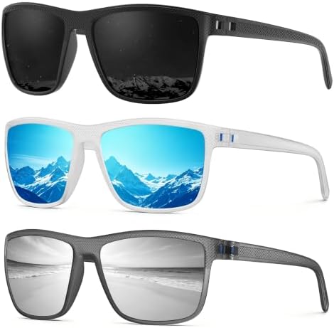 Fanshen Square Polarized Sunglasses for Men, 3 Pack Lightweight UV Protection Sun Glasses for Driving Fishing Golf by Unknown