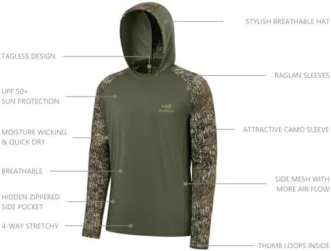 BASSDASH Men’s UPF 50 Performance Fishing Shirt Cooling Hoodie Camo Long Sleeve FS17M - Image 4