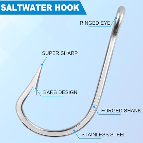Fishing Hooks Saltwater Tuna Hooks,15pcs 6X Strong Stainless Steel Big Game Trolling Hooks Forged Ringed Extra Ultra Sharp Size 5/0-13/0 - Image 2