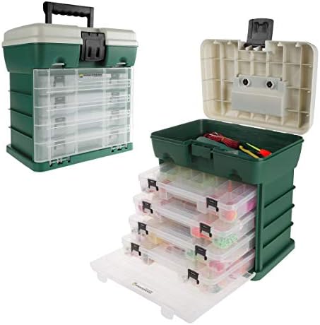 Storage Tool Box Organizer - Utility Box with 4 Drawers and 19 Compartments for Camping Supplies and Fishing Tackle by Wakeman Outdoors by Wakeman