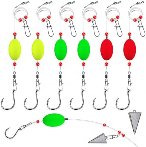 Narcissus Catfish Rigs Set – 6 Pre-Tied Rigs with 2 Sinker Sliders & 2oz Pyramid Sinker, Float Rigs Tackle, Santee Rig, Circle Hooks 6/0 – Complete & Ready-to-Use Kit by Narcissus