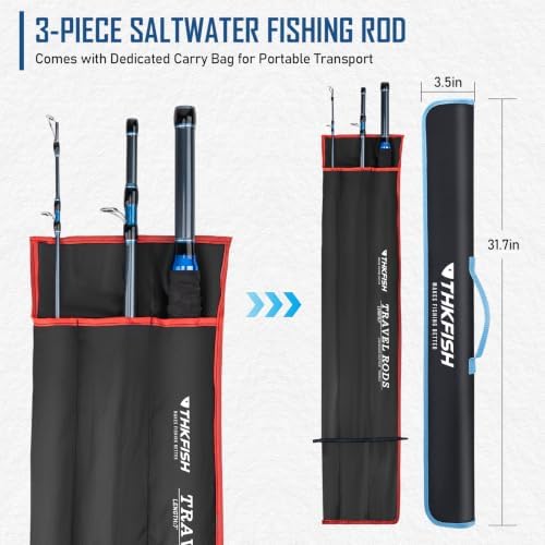 THKFISH 4 Piece/5 Piece Saltwater Travel Rod, Heavy Spinning Fishing Rod Portable Travel Surf Rod Carbon Fiber Saltwater Boat Fishing Rod 6’9”/7’9”/8’9” with Case Bag for Seawater Fish - Image 5