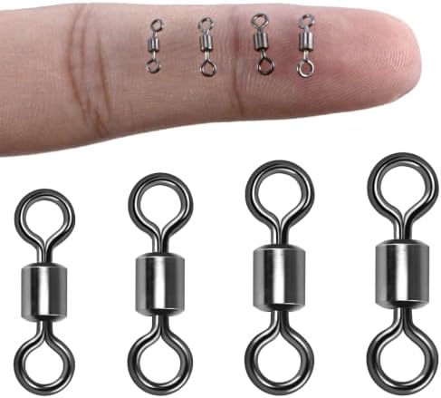 Alwonder 100-Pack Micro Swivels for Fly Fishing, Small Rolling Barrel Swivels Fly Fishing Tackles, High Strength Barrel Swivel Hook line Connector with Black Nickel Coating by Alwonder